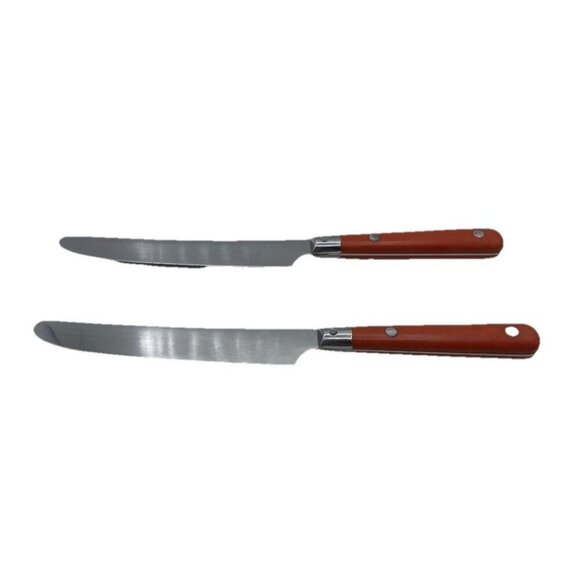Bistro III Made France Flatware Silverware Orange Handle Stainless Set 2 Knives - Picture 10 of 11